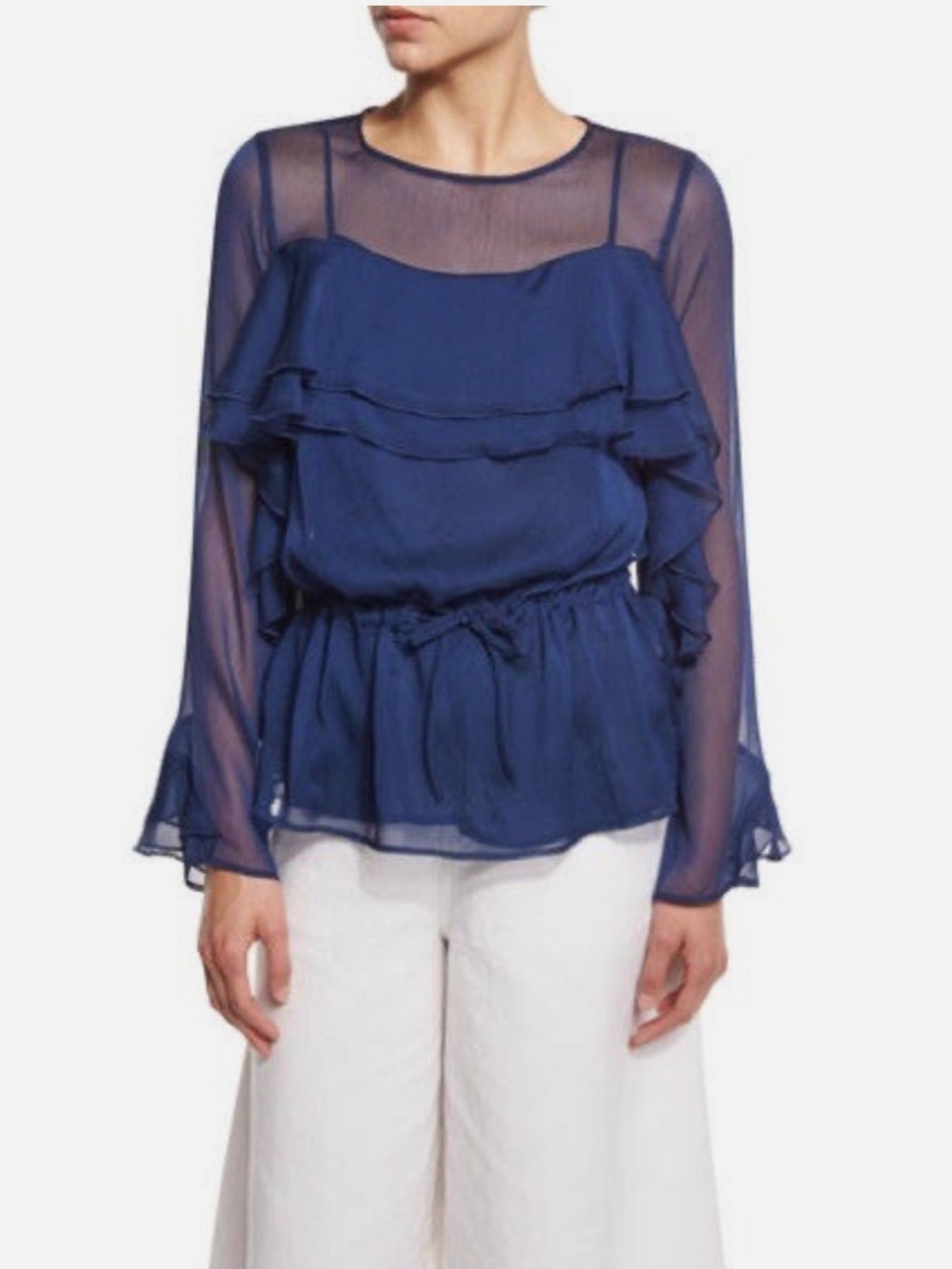 SEE BY CHLOE- Navy Ruffle georgette blouse with camisole-LIKE NEW